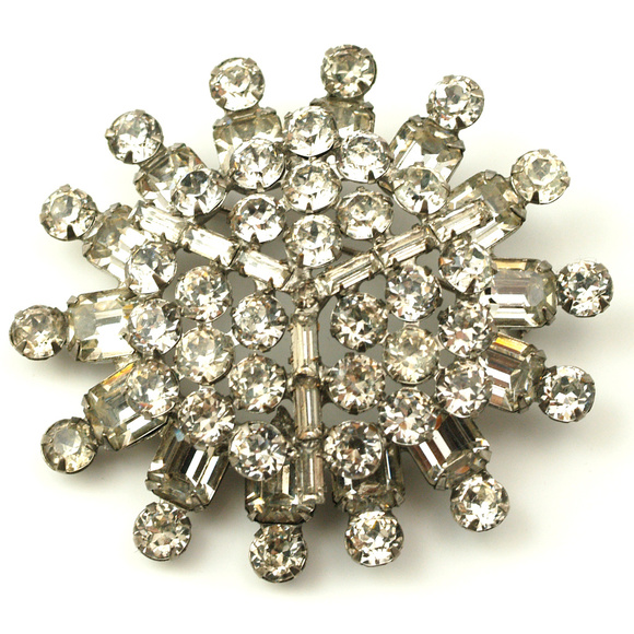 Vintage Jewelry - Huge Vintage Crystal Rhinestone Brooch